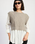 Emory Park Cable Two Fer Sweater Top