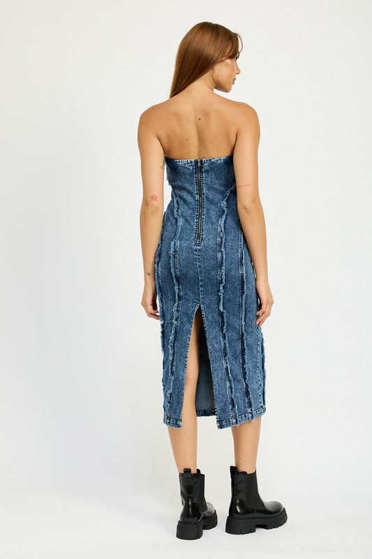 Emory Park Tube Frayed Seam Midi Dress