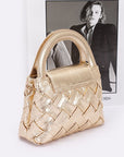 Weaved Metallic Faux Leather Top Handle Swing Bag