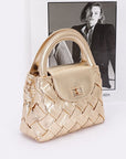 Weaved Metallic Faux Leather Top Handle Swing Bag