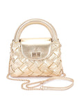 Weaved Metallic Faux Leather Top Handle Swing Bag