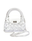 Weaved Metallic Faux Leather Top Handle Swing Bag