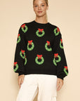 All Over Wreath Holiday Knit Sweater