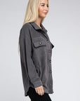 Grey Textured Button Up Shacket