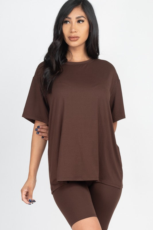 Loose Fit Top Oversize Shirt & Biker Shorts Set