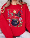 Halloween Witch Collage Graphic Fleece Sweatshirts