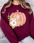 Flowers Fall Pumpkin Graphic Fleece Sweatshirts