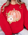 Flowers Fall Pumpkin Graphic Fleece Sweatshirts