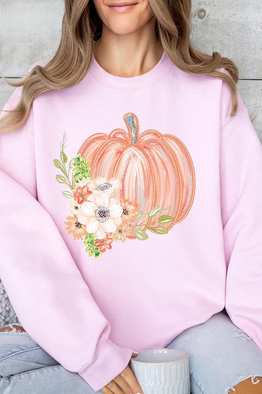 Flowers Fall Pumpkin Graphic Fleece Sweatshirts