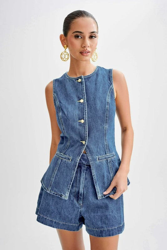 Women&#39;s Denim Fashion Two Piece Set by Claude