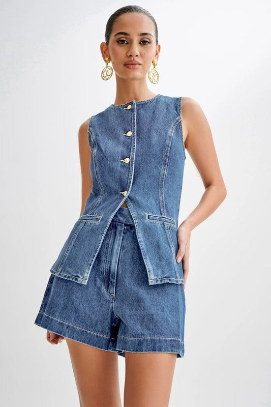 Women&#39;s Denim Fashion Two Piece Set by Claude