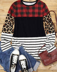 Women Splicing Striped Color Block Long Sleeve Top