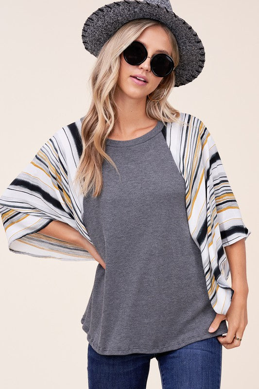 e Luna Waffle Striped Mix Kimono Top