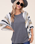 e Luna Waffle Striped Mix Kimono Top