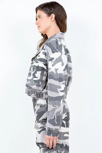 American Bazi Camouflage Zip Up Cropped Rider Jacket