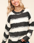 Haptics Striped Contrast Distressed Sweater