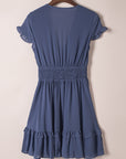 Deep V-Neck Knotted Front Layered Flare Mini Dress