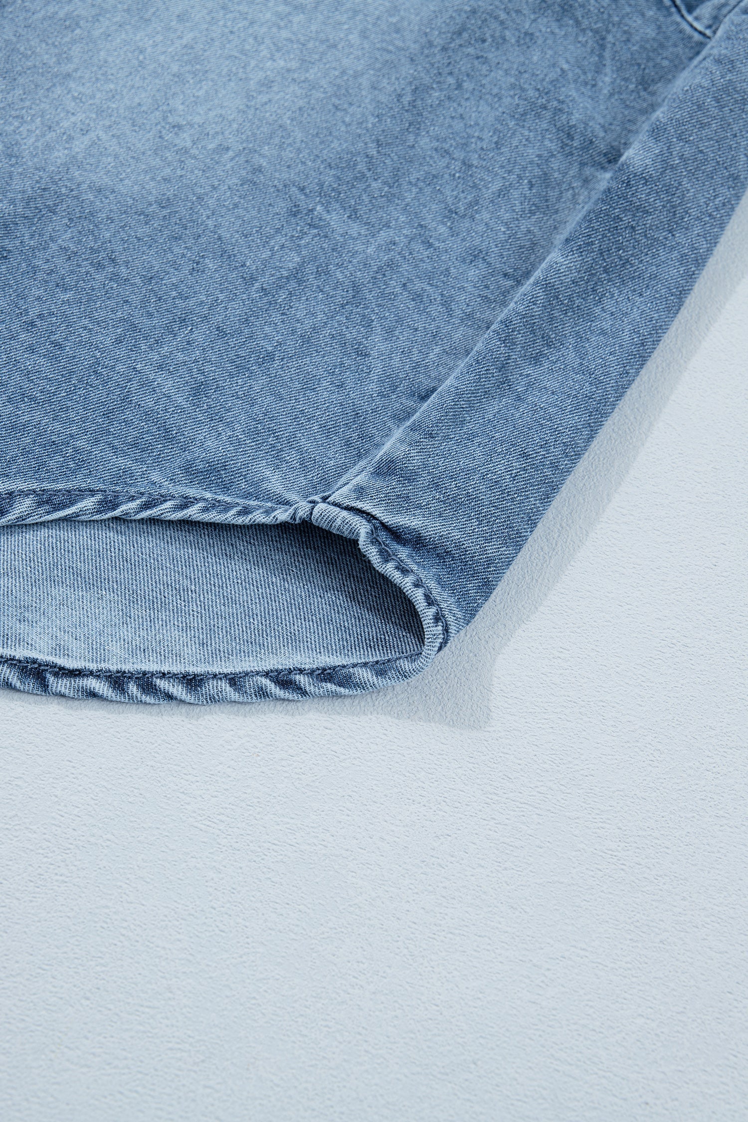 Denim Frilled Short Sleeve Snap Button Shirt