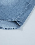 Denim Frilled Short Sleeve Snap Button Shirt