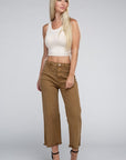 Zenana Acid Washed High Waist Frayed Hem Straight Pants