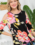 e Luna PLUS Floral Print Cold Shoulder Top