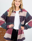 e Luna PLUS Fuzzy Stripe Button Down Shacket