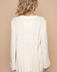 POL Embroidered Round Neck Long Sleeve Knit Top