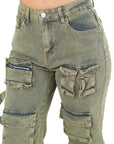 Women's Fashion Cargo Style Denim Pants by Claude