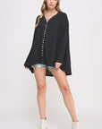 Jade By Jane Long Sleeve V-Neck Oversized Button Down Tunic