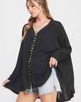 Jade By Jane Long Sleeve V-Neck Oversized Button Down Tunic