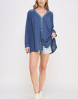 Jade By Jane Long Sleeve V-Neck Oversized Button Down Tunic