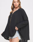 Jade By Jane Long Sleeve V-Neck Oversized Button Down Tunic