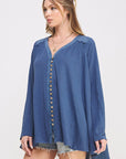 Jade By Jane Long Sleeve V-Neck Oversized Button Down Tunic