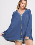 Jade By Jane Long Sleeve V-Neck Oversized Button Down Tunic