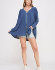 Jade By Jane Long Sleeve V-Neck Oversized Button Down Tunic