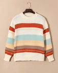 Striped Color Block Drop Shoulder Knit Sweater