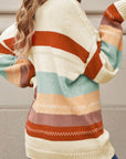 Striped Color Block Drop Shoulder Knit Sweater