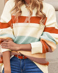 Striped Color Block Drop Shoulder Knit Sweater