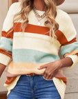 Striped Color Block Drop Shoulder Knit Sweater