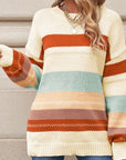 Striped Color Block Drop Shoulder Knit Sweater