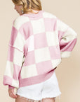 Plaid Exposed Seam Bishop Sleeve Sweater