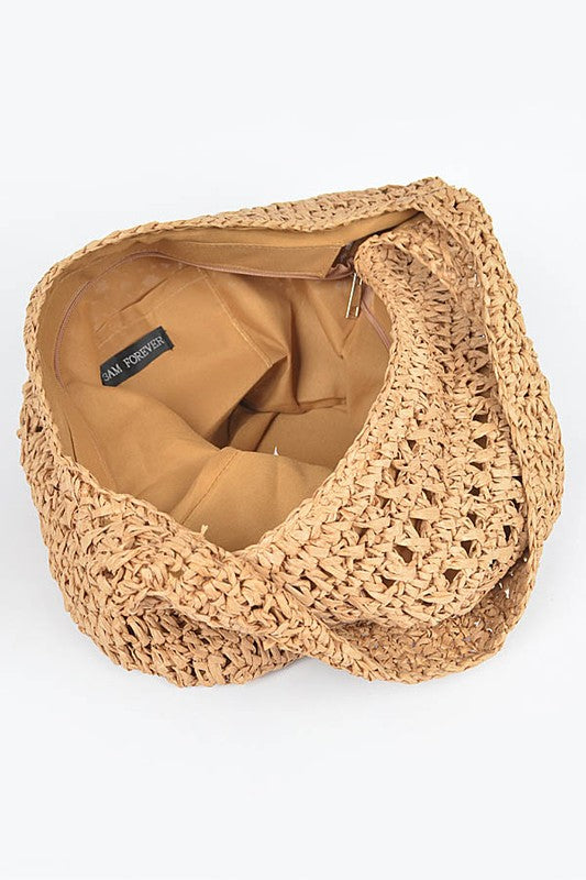 Faux Straw Oversize Hobo Shoulder Bag