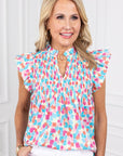 Women Shirred Yoke Ruffled Abstract Printed Blouse