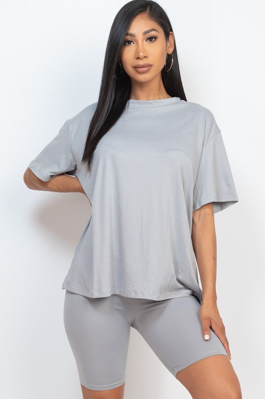 Loose Fit Top Oversize Shirt & Biker Shorts Set