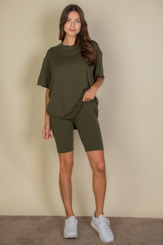 Loose Fit Top Oversize Shirt & Biker Shorts Set