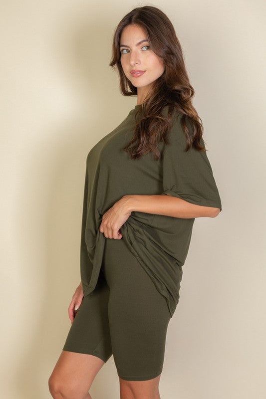 Loose Fit Top Oversize Shirt & Biker Shorts Set