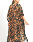 Leopard Printed Extra Long Kimono Duster Cardigan