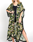 Camouflage Print Extra Long Kimono Duster Cardigan