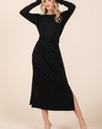 Waist Wrap Dress-with Pockets-SOLID