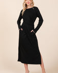 Waist Wrap Dress-with Pockets-SOLID